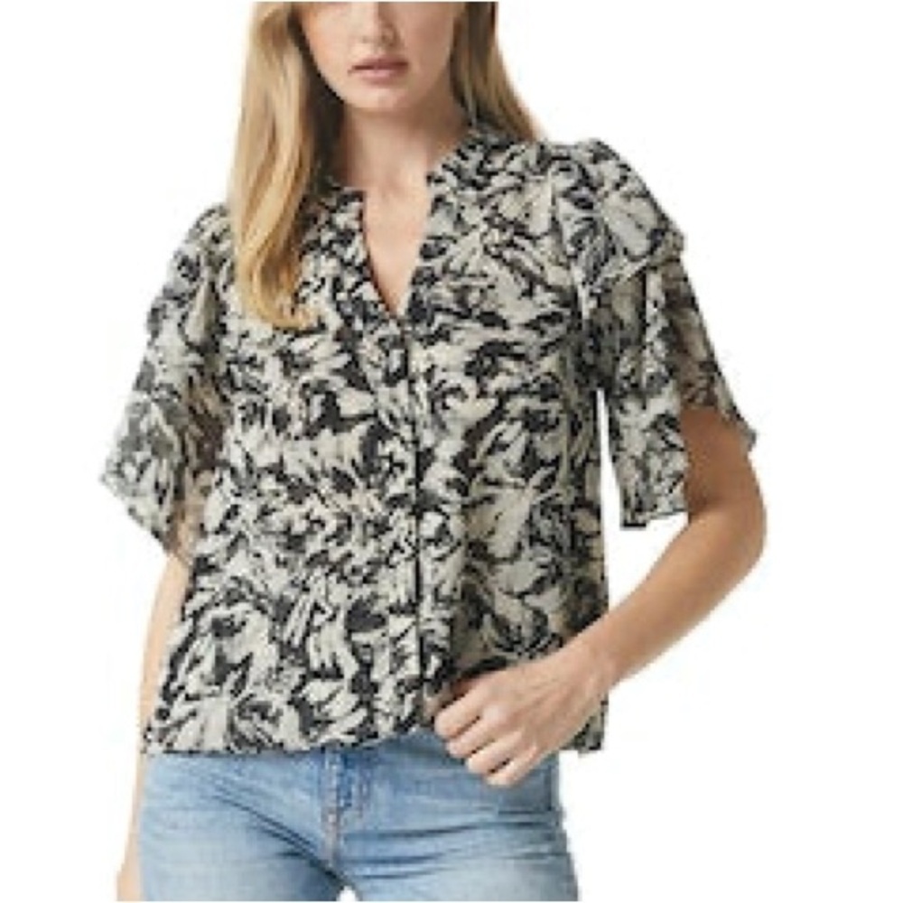 MISA Los Angeles women’s Black Cream Patterned Blouse NWT Sz S